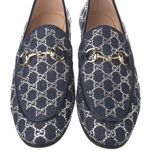 GUCCI Jordaan Loafer Canadian Denim w/ GG Sparkling Crystals Size 8 NIB 836047